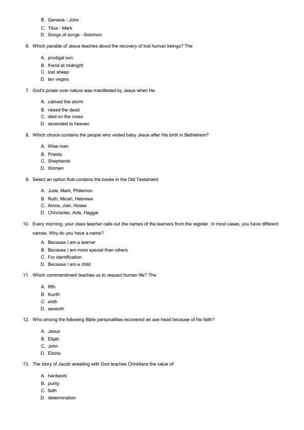 Page 2 – Grade 6 Religious Education August 2024 Holiday Assignment – Kenyaplex
