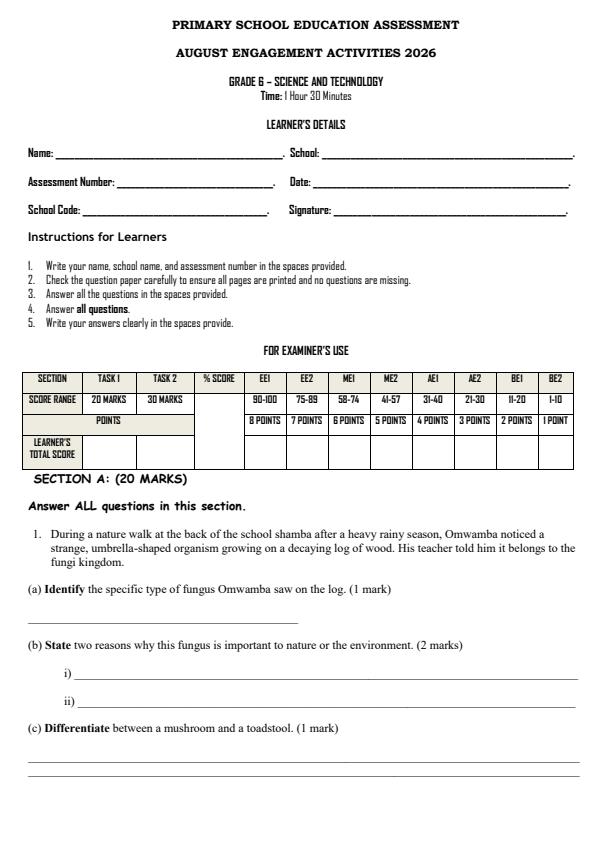 Page 1 – Grade 6 Science and Technology August 2026 Holiday Assignnment – Kenyaplex