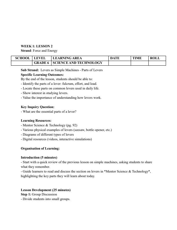 Page 3 – Grade 6 Science and Technology Lesson Plans Term 3 - Mentor – Kenyaplex