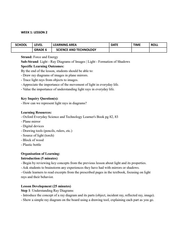 Page 3 – Grade 6 Science and Technology Lesson Plans Term 3 - Oxford Everyday Science and Technology – Kenyaplex