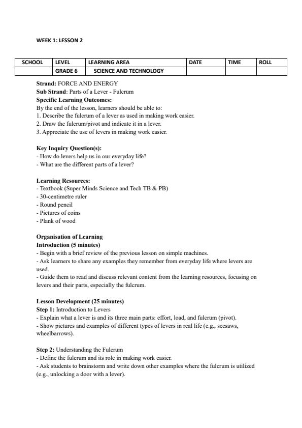 Page 3 – Grade 6 Science and Technology Lesson Plans Term 3 - Super Minds – Kenyaplex