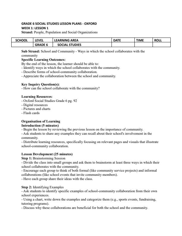 Page 1 – Grade 6 Social Studies Lesson Plans Term 2 - Oxford – Kenyaplex