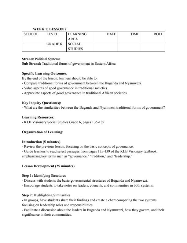 Page 3 – Grade 6 Social Studies Lesson Plans Term 3 - KLB Visionary – Kenyaplex