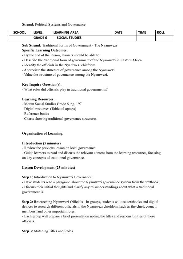 Page 3 – Grade 6 Social Studies Lesson Plans Term 3 - Moran – Kenyaplex