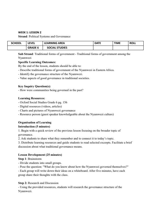 Page 3 – Grade 6 Social Studies Lesson Plans Term 3 - Oxford Social Studies – Kenyaplex