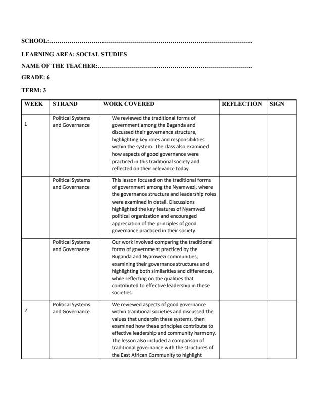 Page 1 – Grade 6 Social Studies Records of Work Term 3 - Oxford – Kenyaplex
