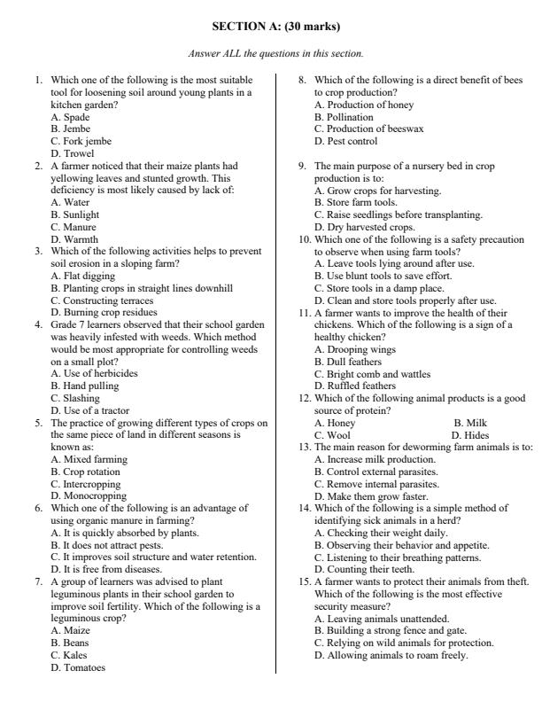 Page 2 – Grade 7 Agriculture and Nutrition August 2025 Holiday Assignment – Kenyaplex