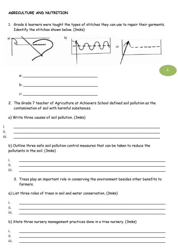 Page 1 – Grade 7 Agriculture and Nutrition August 2026 Holiday Assignment – Kenyaplex