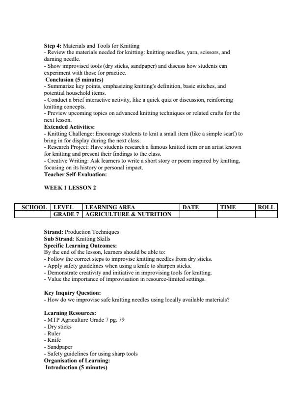 Page 2 – Grade 7 Agriculture and Nutrition Lesson Plan Term 3 - MTP – Kenyaplex