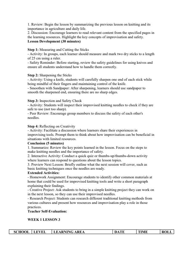 Page 3 – Grade 7 Agriculture and Nutrition Lesson Plan Term 3 - MTP – Kenyaplex
