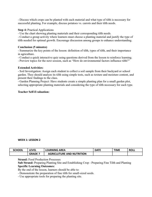 Page 2 – Grade 7 Agriculture and Nutrition Lesson Plans Term 2 - Highland Agriculture and Nutrition – Kenyaplex