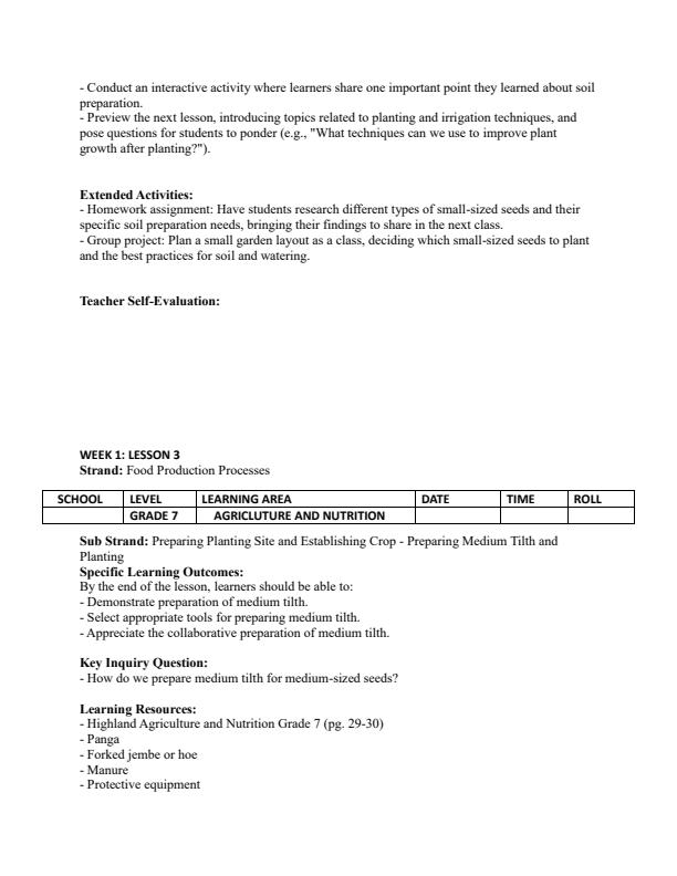 Page 4 – Grade 7 Agriculture and Nutrition Lesson Plans Term 2 - Highland Agriculture and Nutrition – Kenyaplex