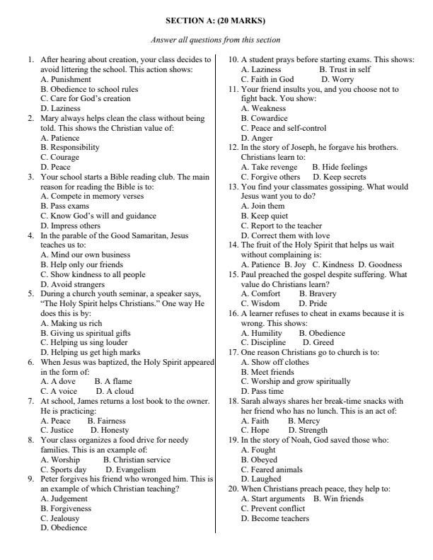 Page 2 – Grade 7 CRE August 2025 Holiday Assignment – Kenyaplex