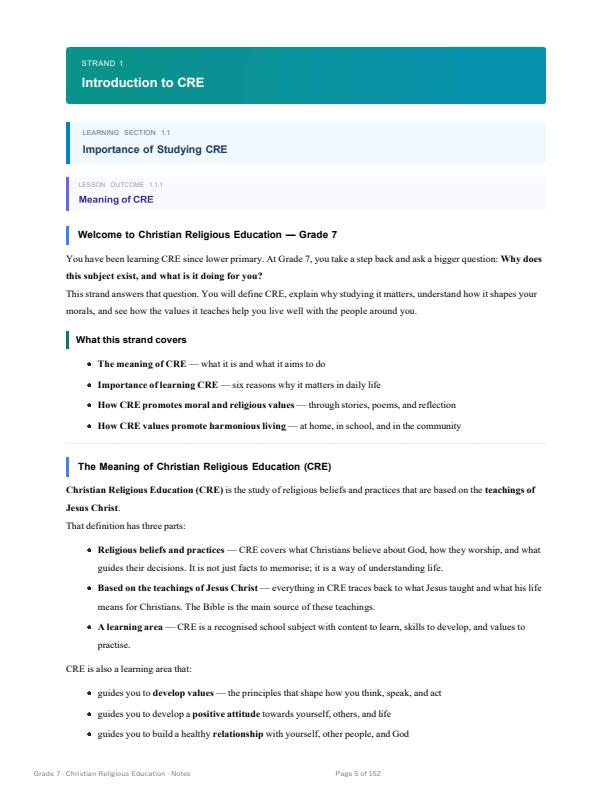 Page 5 – Grade 7 CRE Complete Notes Term 1, Term 2, Term 3 (Complete) – Kenyaplex