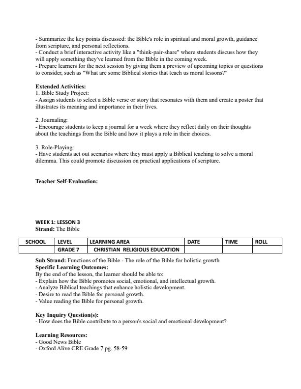 Page 4 – Grade 7 CRE Lesson Plans Term 2 - Oxford Alive – Kenyaplex