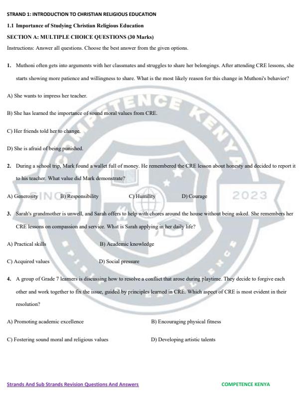 Page 2 – Grade 7 CRE Topical Questions and Answers – Kenyaplex