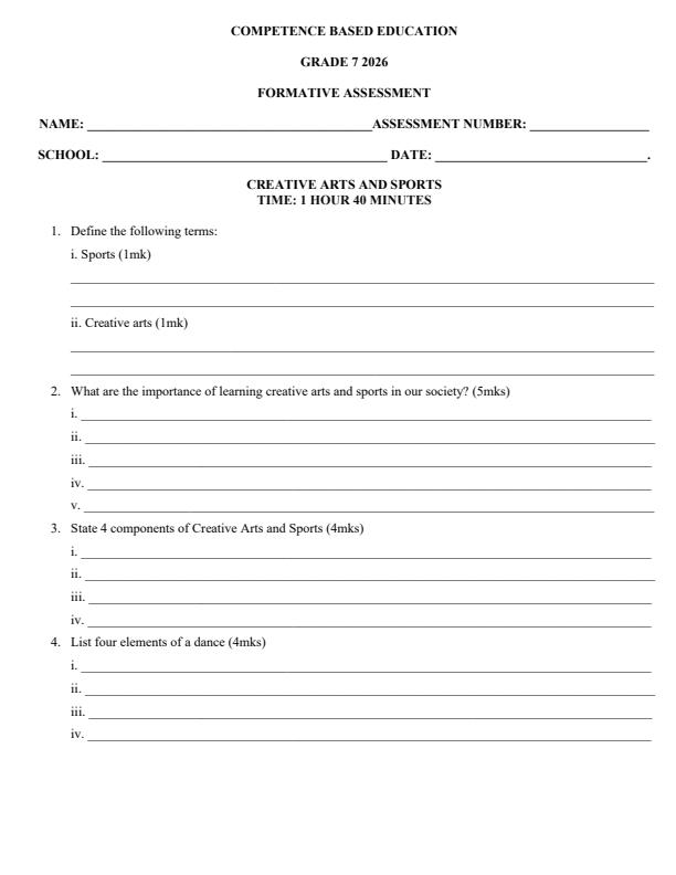 Page 1 – Grade 7 Creative Arts April 2026 Holiday Assignment – Kenyaplex