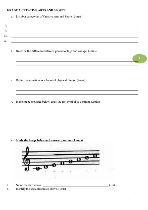 Page 1 – Grade 7 Creative Arts and Sports August 2026 Holiday Assignment – Kenyaplex