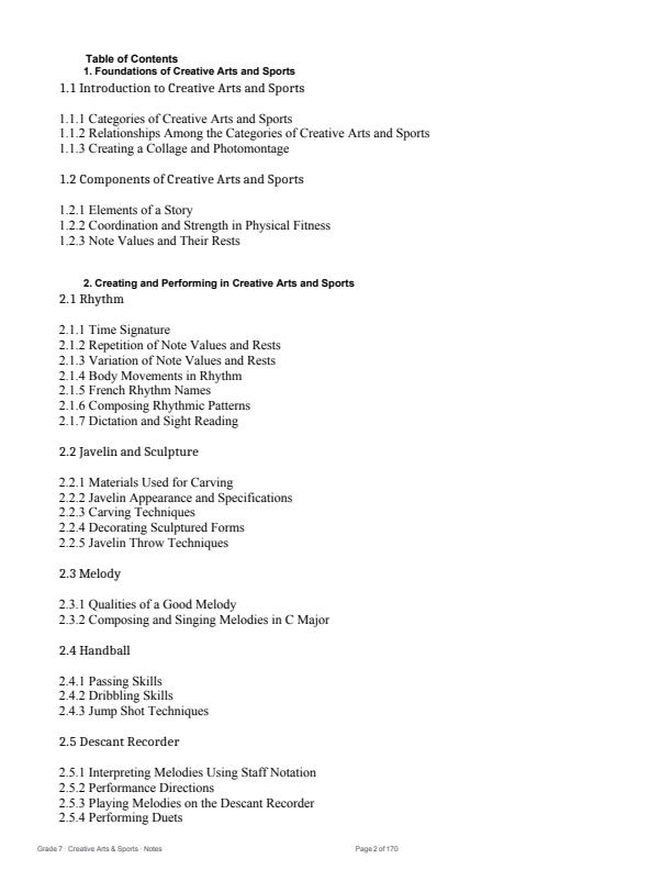 Page 2 – Grade 7 Creative Arts and Sports Complete Notes Term 1, Term 2, Term 3 (Updated) – Kenyaplex