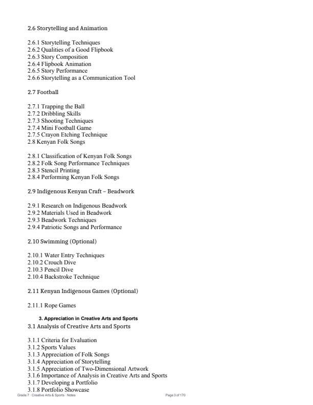 Page 3 – Grade 7 Creative Arts and Sports Complete Notes Term 1, Term 2, Term 3 (Updated) – Kenyaplex