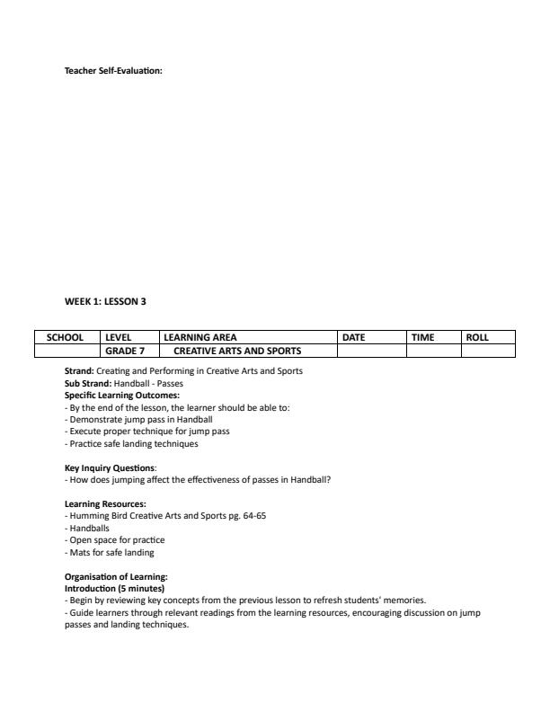 Page 4 – Grade 7 Creative Arts and Sports Lesson Plans Term 2 - Humming Bird – Kenyaplex