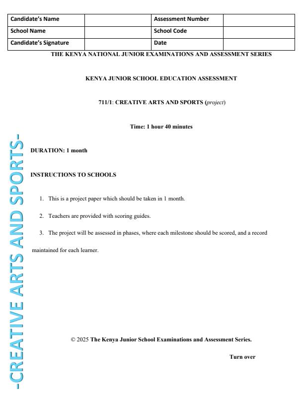 Page 1 – Grade 7 Creative Arts and Sports Paper 1 August 2025 Holiday Assignment – Kenyaplex
