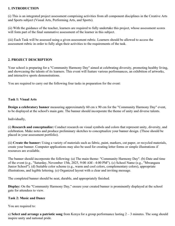 Page 2 – Grade 7 Creative Arts and Sports Paper 1 August 2025 Holiday Assignment – Kenyaplex