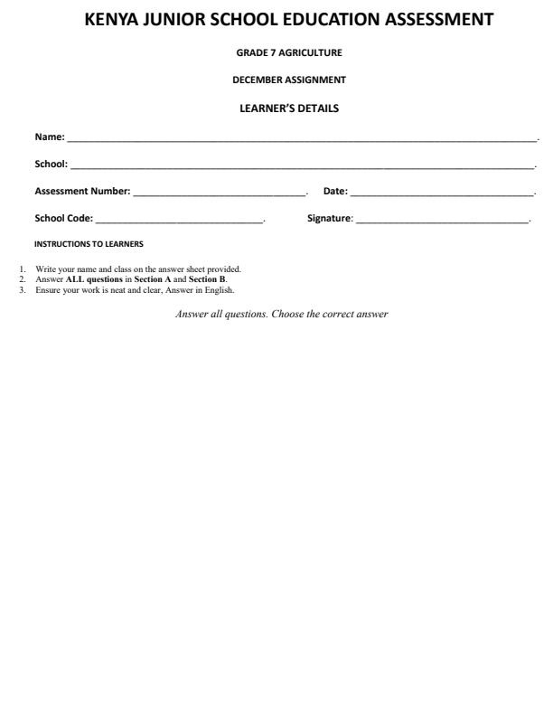 Page 2 – Grade 7 December 2026 Holiday Assignment -  Full Set – Kenyaplex
