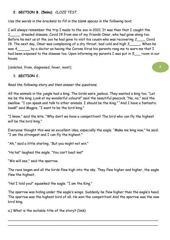Page 2 – Grade 7 English August 2026 Holiday Assignment – Kenyaplex