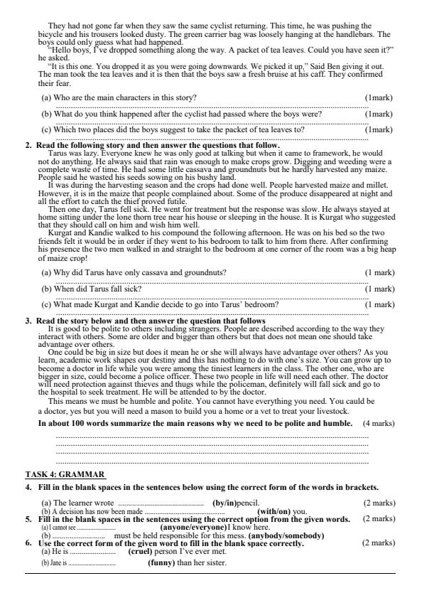 Page 2 – Grade 7 English December 2024 Holiday Assignment – Kenyaplex