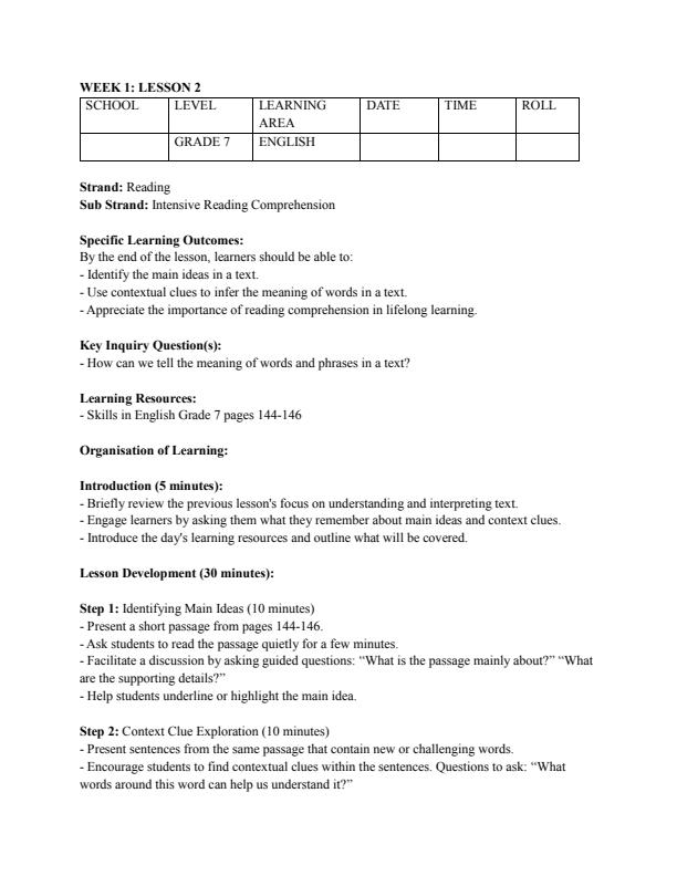 Page 3 – Grade 7 English Lesson Plans Term 3 - Skills in English – Kenyaplex