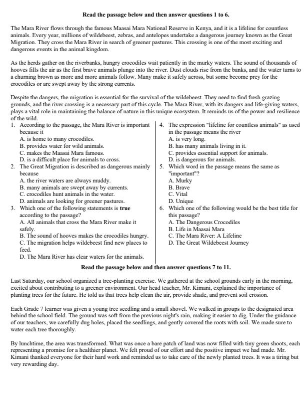 Page 2 – Grade 7 English Paper 1 August 2025 Holiday Assignment – Kenyaplex