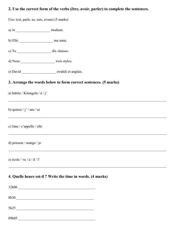 Page 2 – Grade 7 French April 2026 Holiday Assignment – Kenyaplex