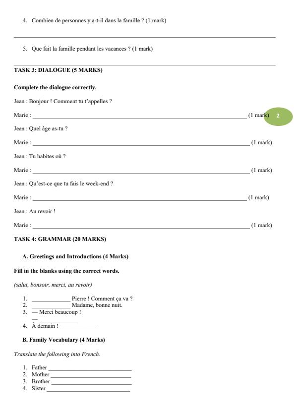 Page 2 – Grade 7 French August 2026 Holiday Assignment – Kenyaplex