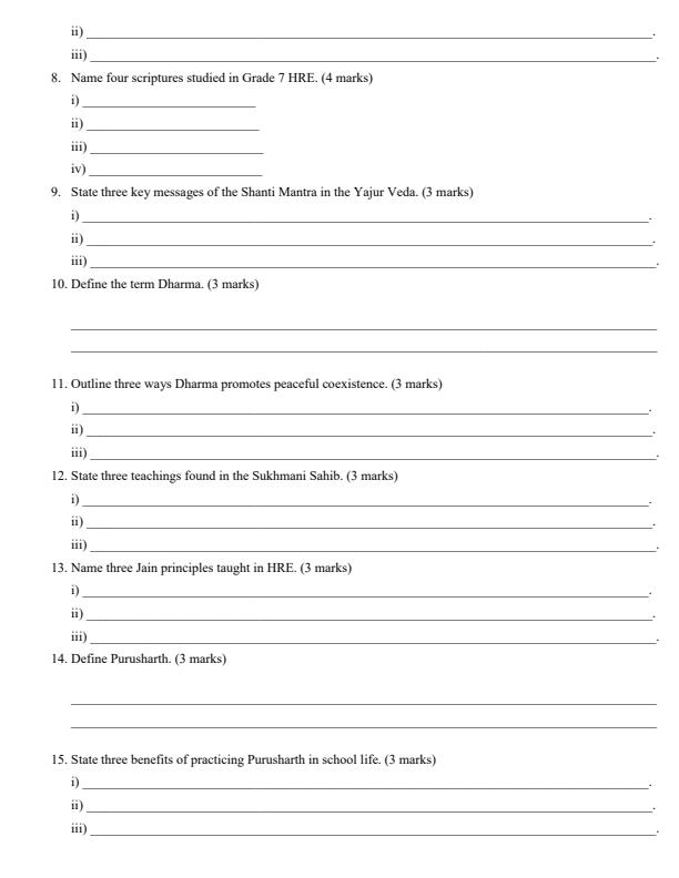 Page 2 – Grade 7 Hindu Religious Education April 2026 Holiday Assignment – Kenyaplex