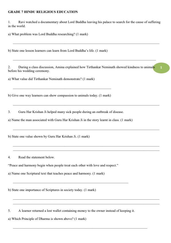 Page 1 – Grade 7 Hindu Religious Education August 2026 Holiday Assignment – Kenyaplex