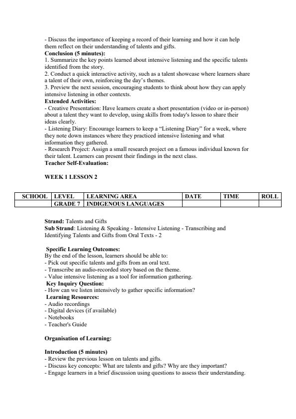 Page 2 – Grade 7 Indigenous Languages Lesson Plans Term 3 – Kenyaplex