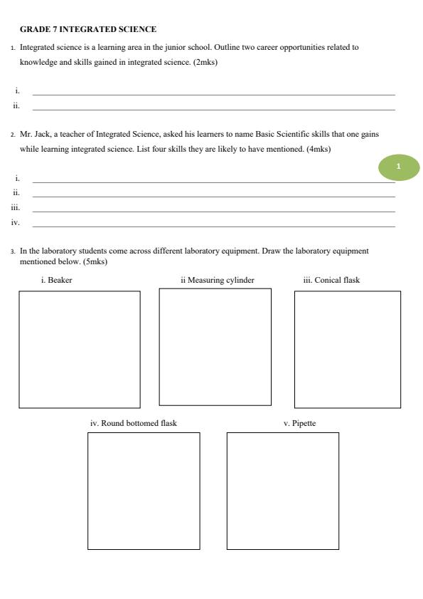 Page 1 – Grade 7 Integrated Science August 2026 Holiday Assignment – Kenyaplex