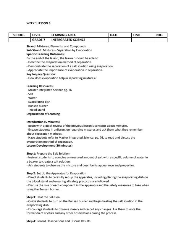 Page 4 – Grade 7 Integrated Science Lesson Plans Term 2 - Master Integrated Science – Kenyaplex