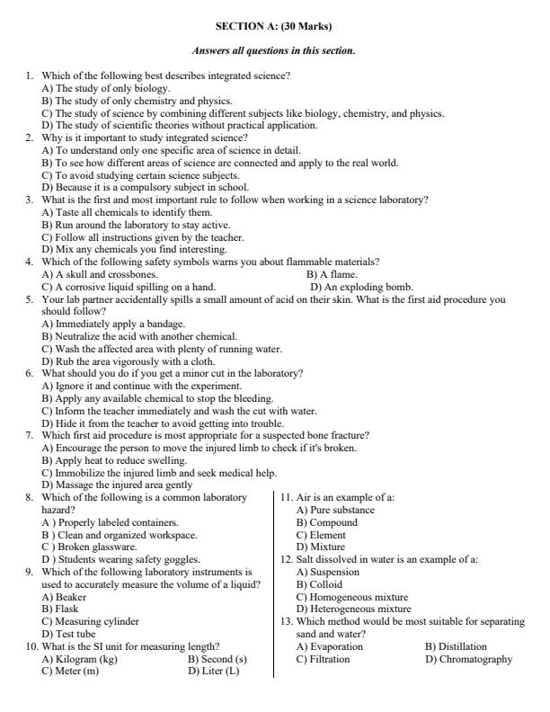 Page 2 – Grade 7 Integrated Science Paper 1 August 2025 Holiday Assignment – Kenyaplex