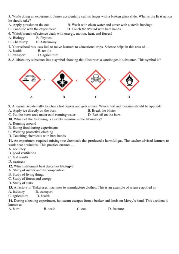 Page 2 – Grade 7 Integrated Science Paper 1 December 2026 Holiday Assignment – Kenyaplex
