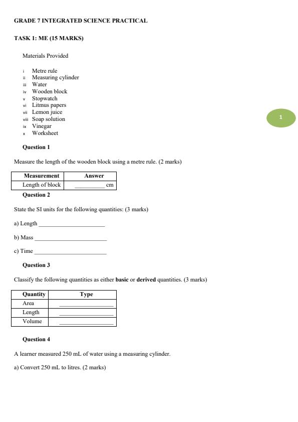 Page 1 – Grade 7 Integrated Science Practical August 2026 Holiday Assignment – Kenyaplex