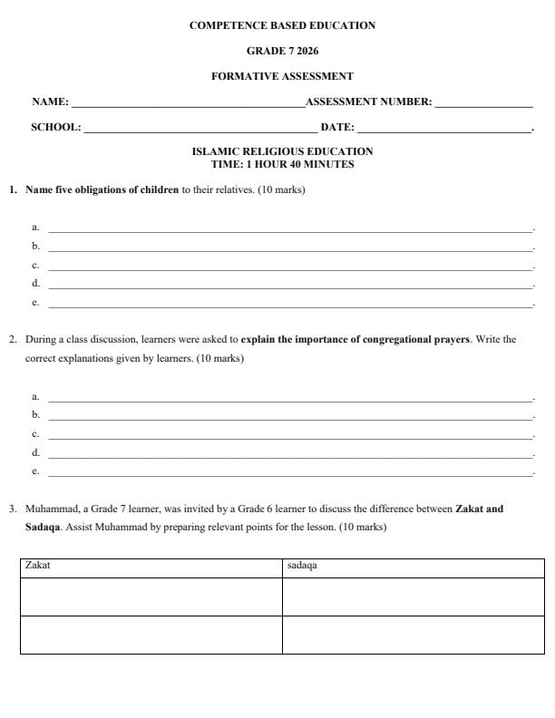 Page 1 – Grade 7 Islamic Religious Education April 2026 Holiday Assignment – Kenyaplex