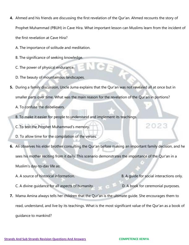 Page 3 – Grade 7 Islamic Religious Education (IRE) Topical Questions and Answers – Kenyaplex