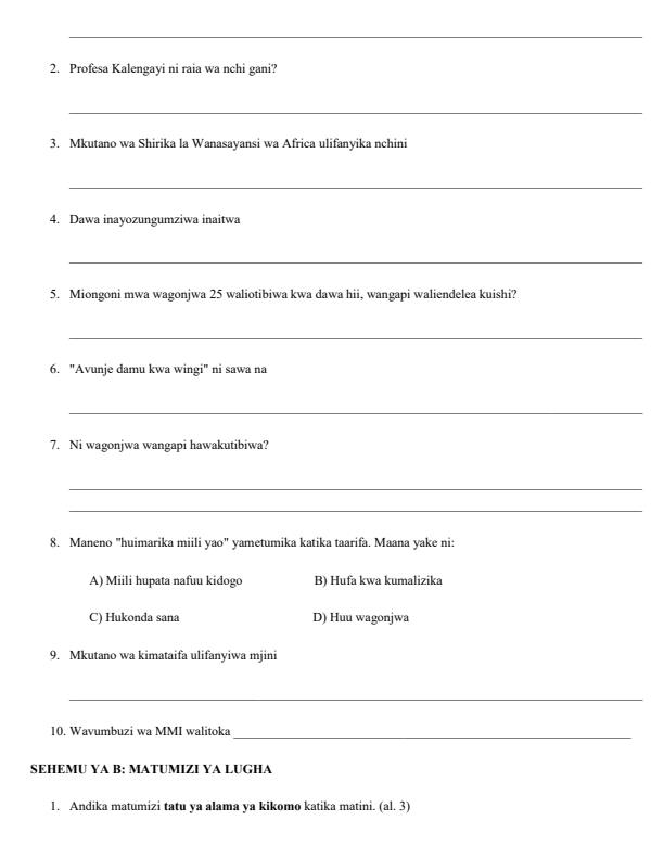 Page 2 – Grade 7 Kiswahili April 2026 Holiday Assignment – Kenyaplex