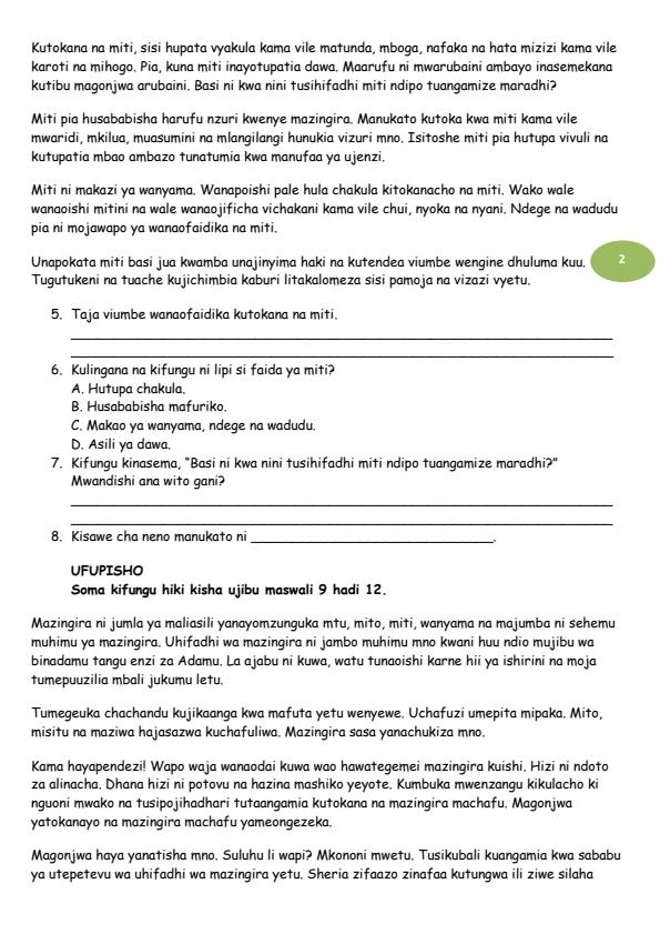 Page 2 – Grade 7 Kiswahili August 2026 Holiday Assignment  – Kenyaplex