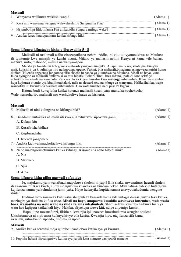 Page 2 – Grade 7 Kiswahili December 2024 Holiday Assignment – Kenyaplex