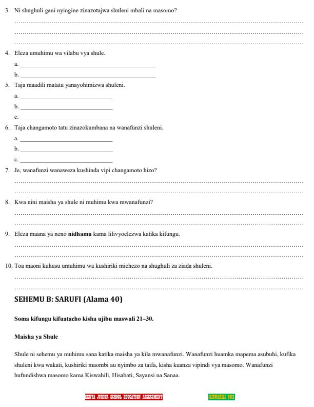 Page 2 – Grade 7 Kiswahili December 2026 Holiday Assignment – Kenyaplex