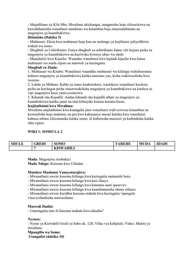 Page 2 – Grade 7 Kiswahili Lesson Plans Term 3 - Nyota Ya Kiswahili – Kenyaplex