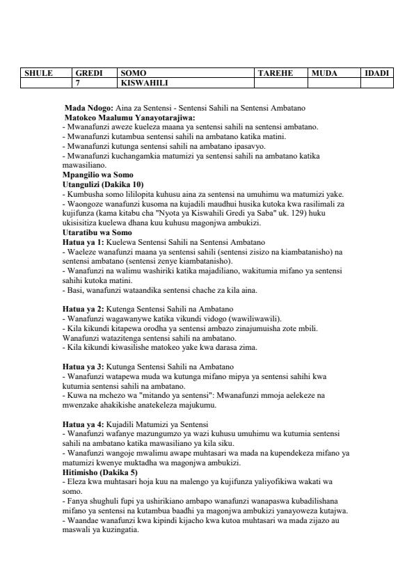 Page 4 – Grade 7 Kiswahili Lesson Plans Term 3 - Nyota Ya Kiswahili – Kenyaplex